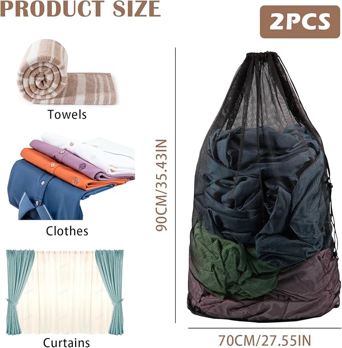 2 Pcs Mesh Laundry Bags, 70×90cm Heavy Duty Laundry Bag for Washing Machine, Large Washing Net Bags for Laundry with Drawstring, Large Laundry Bags for Dirty Clothes Beddings Plush Toys - Image 2
