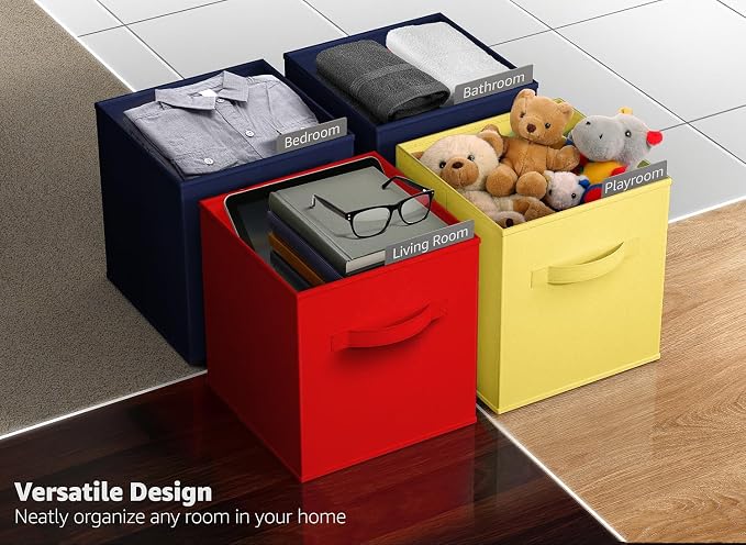 Sorbus Fabric Storage Cubes - 6 Foldable Storage Bins for Organizing Pantry, Cubbies, Toy Box - Clothes Storage & Closet Organizer - 13 Inch Collapsible Cube Baskets for Shelves with Handle - Image 5