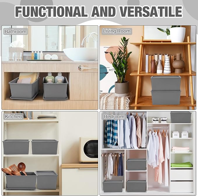 6 Pcs Small Plastic Storage Bins with Lids,Gray - Image 4