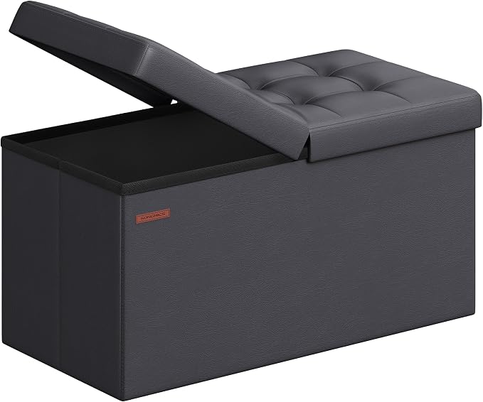 SONGMICS MAZIE Collection - 30 Inches Storage Ottoman Bench with Flipping Lid, Storage Chest Footstool, Load 660 lb, for Entryway, Living Room, Bedroom, Synthetic Leather, Dark Gray ULSF045G01 by Unknown