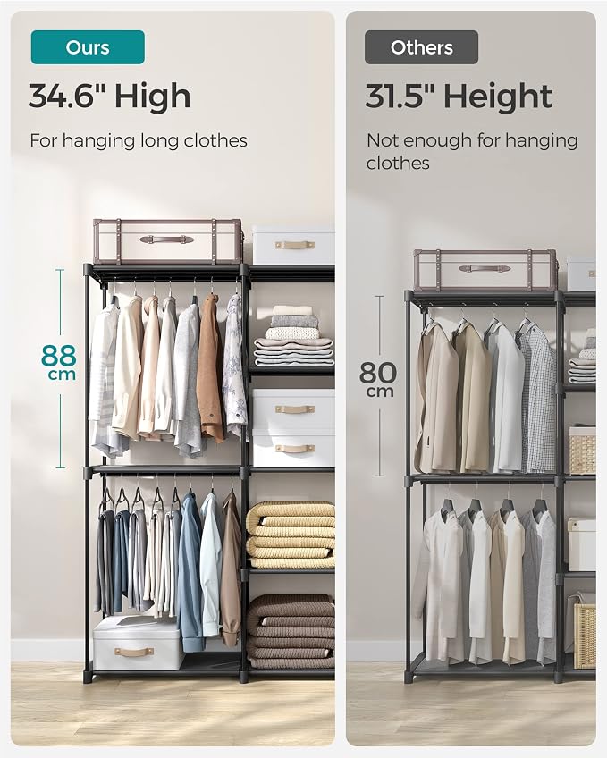 SONGMICS Portable Closet, Freestanding Closet Organizer, Clothes Rack with Shelves, Hanging Rods, Storage Organizer, for Cloakroom, Bedroom, 71.7 x 16.9 x 71.7 Inches, Black URYG037B02 - Image 4