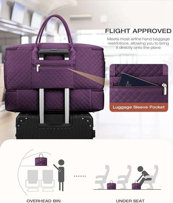 Travel Duffle Bag, Wide Open Large Weekender Bag for Women with Shoe Compartment, Carry on Overnight Bags with Toiletry Bag, Hospital Bag for Women Labor Delivery with Wet Pocket (Dark Purple) - Image 6