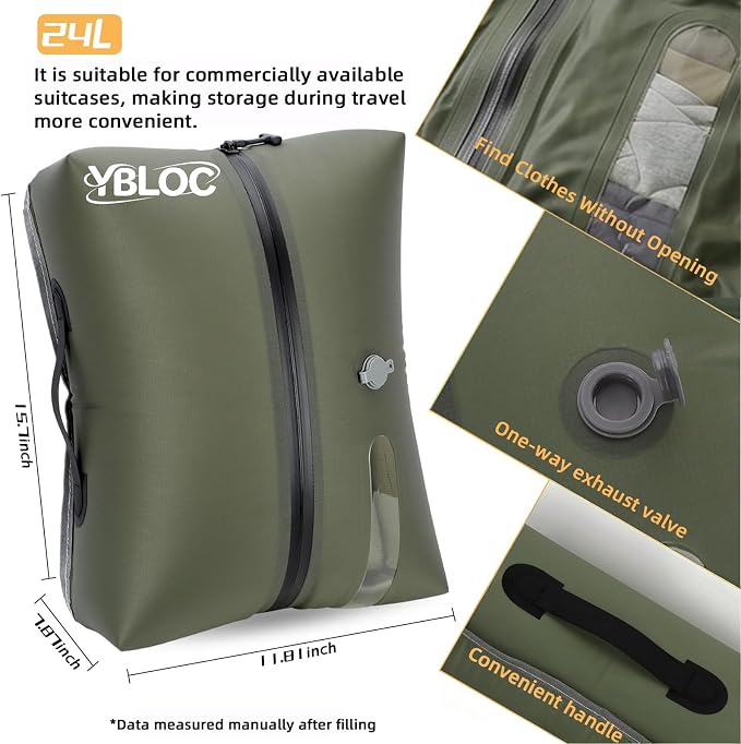 YBLOC Vacuum Bags for Travel - 1 Pack 24L Reusable Compression Bag, Space Saver (Up to 60% for Bulky Items), IP67 Waterproof TPU for Luggage, Carry-On & Backpack, Seasonal Storage (Without Pump) - Image 4