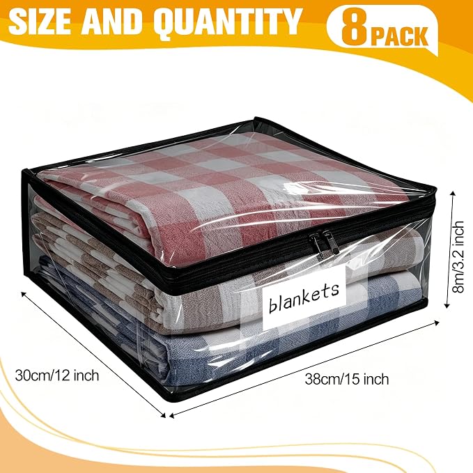 Plastic Storage Bags with Easy-Glide Zipper, Pack of 8, Durable Clear Vinyl Zippered Storage Bags for Clothes Sweaters Comforters Blankets Sheets Bedding (14.2 x 12 x 3.2 Inch, Transparent Black) - Image 2