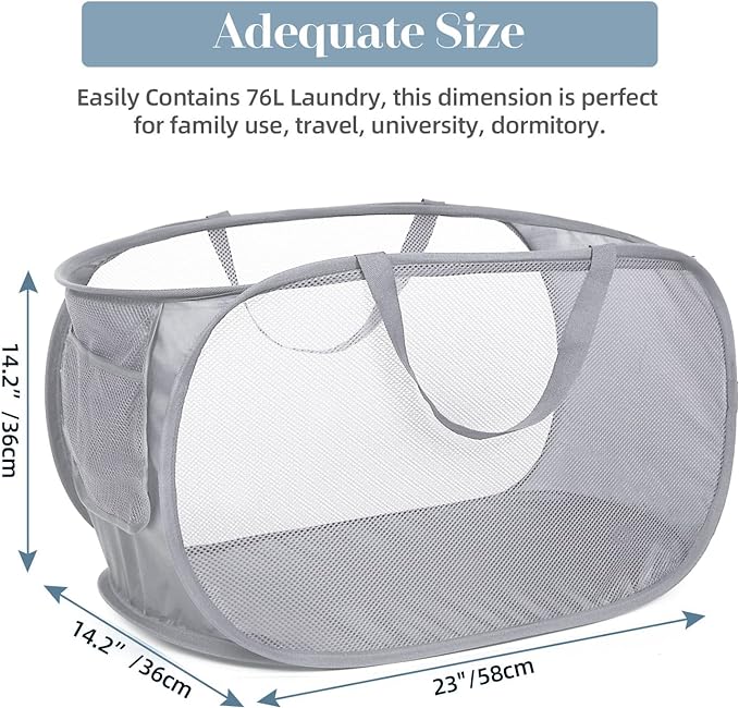 4 Pack Collapsible Laundry Baskets, Foldable Laundry Basket with Pocket, Durable Mesh Pop Up Hampers, Reinforced Handles Dirty Clothes Hamper for Laundry, Bedroom, Bathroom, Dorm, Travel or Camping - Image 3