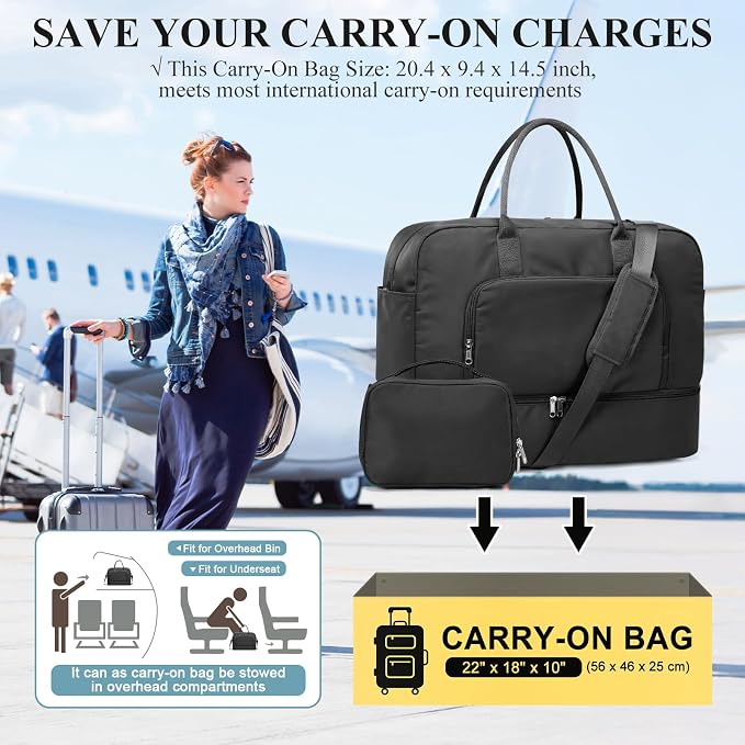 Travel Duffle Bag with Shoe Compartment,Weekender Bags for Women | Carry on Overnight Bag with Toiletry Bag,Gym Duffel Bag with Wet Pocket - Image 2
