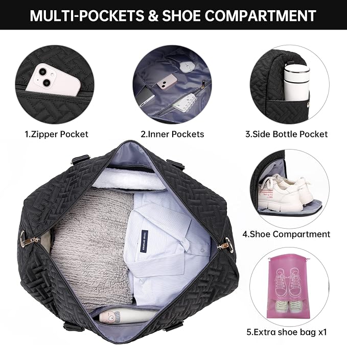 Duffle Bag for Travel, Weekender Bag with Shoe Compartment, Carry On Overnight Bag for Women with Toiletry Bag, Gym Bag with Wet Pocket, Hospital Bags for Labor and Delivery Beige - Image 3