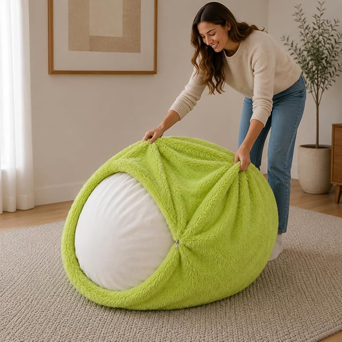 ULTIMATE SACK | 4 Ft Bean Bag Chair Replacement Cover Only | Lime Fur | Removable Washable Cover only by ULTIMATESACK