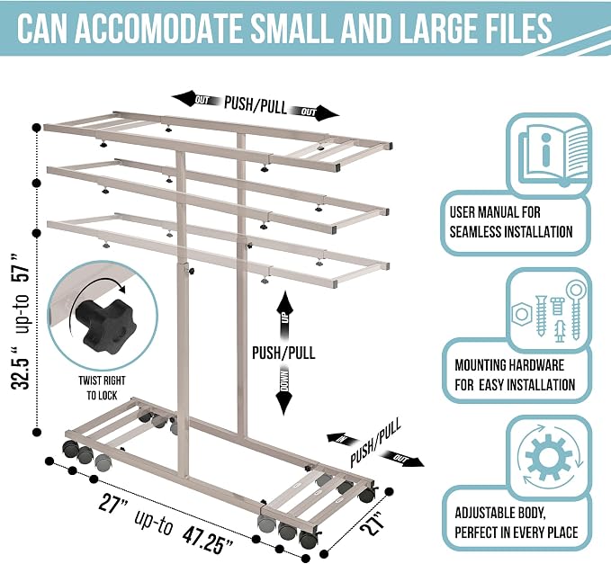 Adir Blueprint Rack and Clamps - 12 Pack of 30 Inch Blueprint Clamps and Mobile Blueprint Rack - Heavy-Duty Large Document Storage Solution for Blueprints, Posters, Maps, & Construction Plans - Image 3