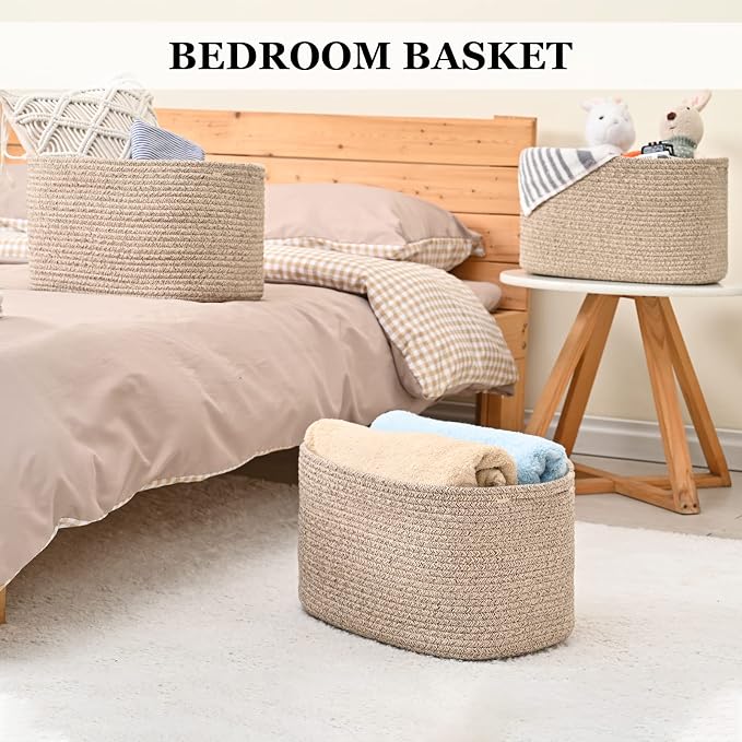 Cotton Rope Storage Baskets for Organizing 3Pack 15"x10"x9" Woven Baskets for Storage,Shelf Baskets Storage Bins Towel Baskets for Bathroom,Toys Baskets Nursery Basket Laundry Baskets(Brown) - Image 5