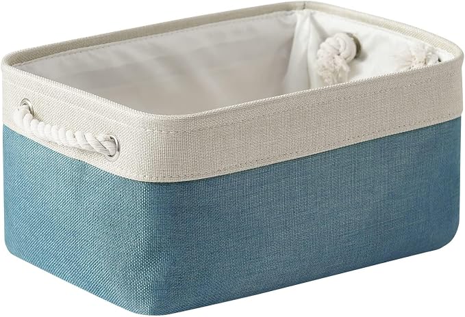 Fabric Storage Bin with Handles,Storage Basket for Home Storage and Organization, Shelf Basket with Cover for Living Room Bedroom Closet（White & Green Medium 13.8L×9.8W×6.7H by TheWarmHome