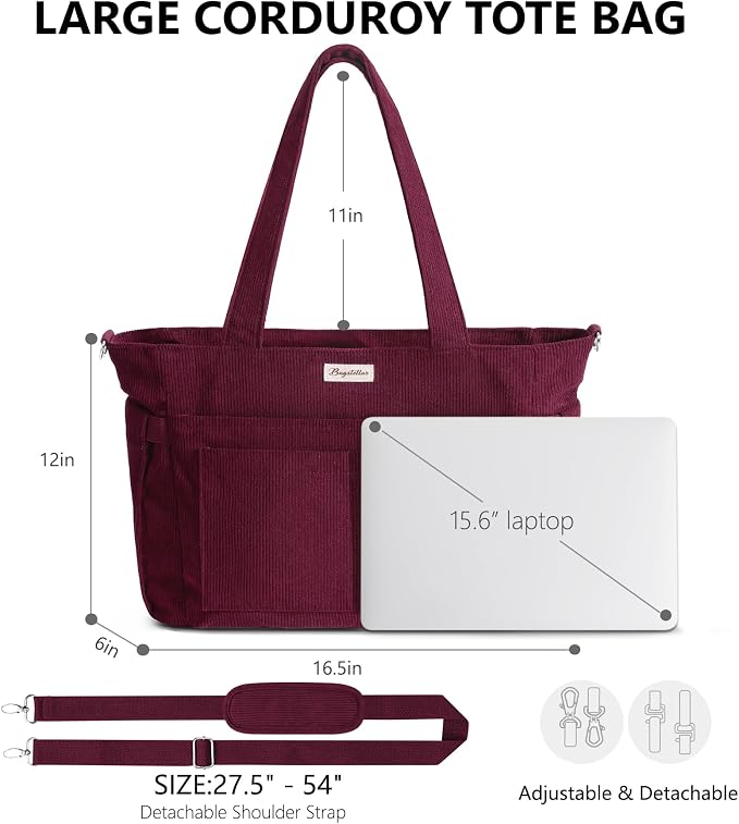 Bagstellar Corduroy Tote Bag for Women, 17 Pockets Laptop Work Tote Purse | Large 15.6” Computer Bag w/ 40oz Cup Holder & Strap, Zipper Teacher Nurse Bible Shoulder Bag for School Travel College Office - Image 2