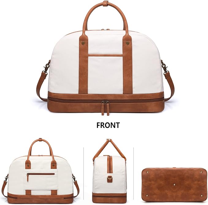 Weekender Bag for Women Canvas Overnight Bag Large Travel Tote Bag Carry on Shoulder Duffle Bag With Shoe Compartment,Perfect for Travel/Daily Use/Birthday Gift … - Image 3