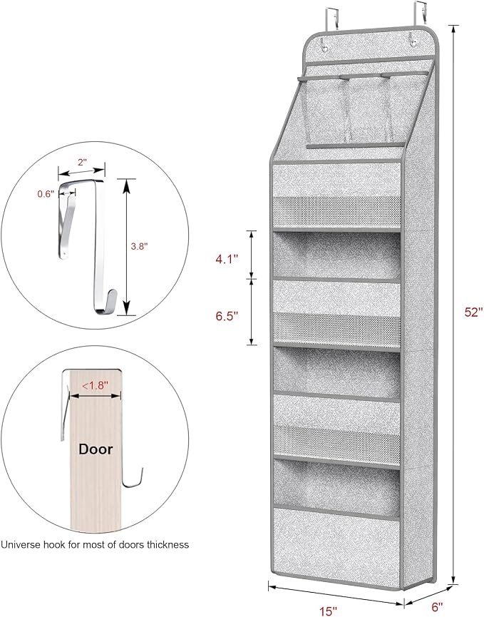 Univivi Over Door Hanging Organizer for Baby Nursery, Grey Pattern, 5-Shelf | Door Storage with Large Capacity Breathable Mesh Pockets, Fabric Over Door Organizer for Baby Essential, Bedroom and Dorm - Image 3