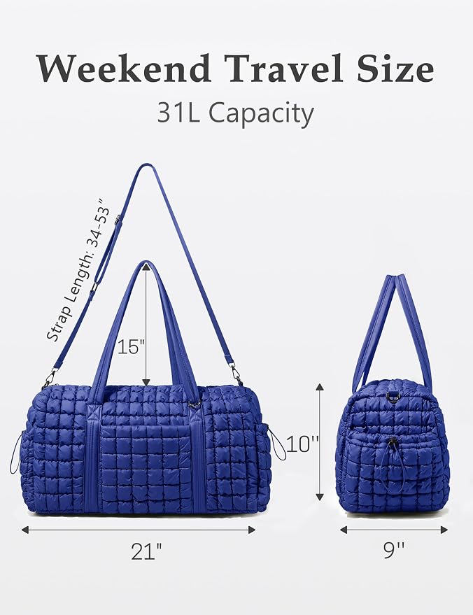 Quilted Travel Duffle Bag Puffer Weekender Bag Overnight Bag Duffel Gym Bag | Medium Soft Puffy Carry-On for Women, Large Lightweight Personal Item Travel Bag for Trips Business Sport Airplane Hospital - Image 2