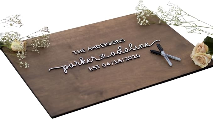 Personalized Last Name Guest Book, Unique Guest Book Sign, Custom Alternative Guest Book, Wooden Guest Book, Wedding Ceremony Guestbook Sign (Design 2) by Obsidian+Home+Creations