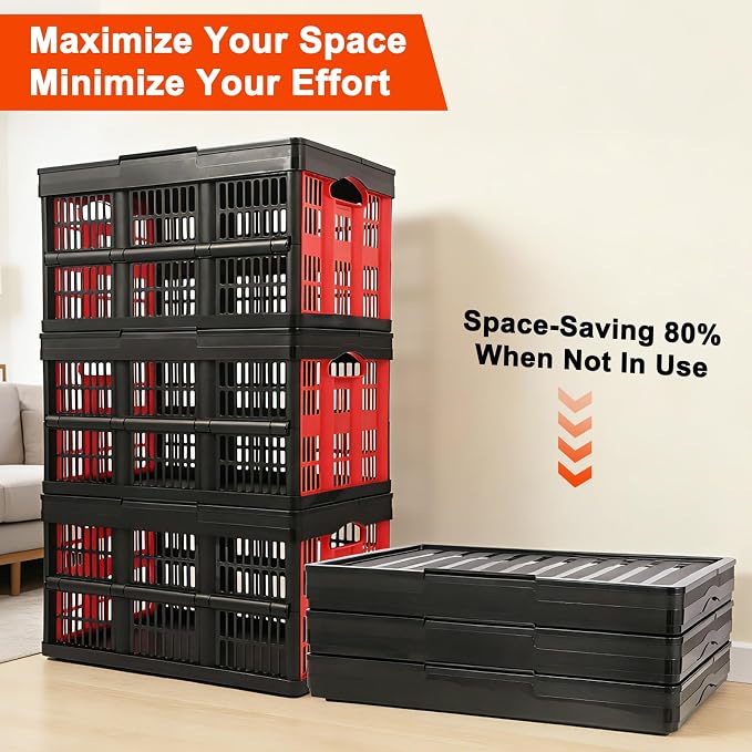 45L Collapsible Storage Bins with Lids, | 3 Packs Heavy Duty Foldable Storage Crates with Handles, 55 lbs Capacity, Storage Bins for Camping, Grocery & Outdoor - Image 5