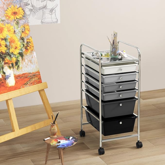 GOFLAME 6-Drawer Rolling Storage Cart, Multifunctional Art Craft Organizer Cart, Mobile Utility Storage Cart with Removable Drawers & Lockable Wheels, Craft Cart for Home Office, School, Gray Gradient - Image 2