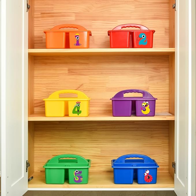 ALINK Plastic Classroom Caddy Organizer with Handle, 6-Pack 3 Compartments, Teacher Supply Storage Caddy for Classroom Organization, Table, Desk, Office, Craft Art for Kids - Assorted Colors - Image 8