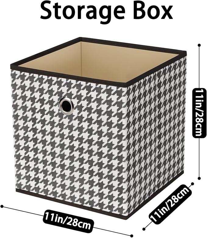 Foldable Storage Cubes Bins ,11 Inch Cloth Storage Cube Fabric Storage Box Cubes Organizer Baskets with Dual Handles for Home Organizer Set of 6 (Houndstooth) - Image 2