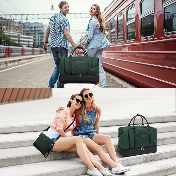 Weekender Bag, Large Travel Duffel Bag for Women, Carry on Overnight Bag with Shoe Compartment and Toiletry Bags - Image 9