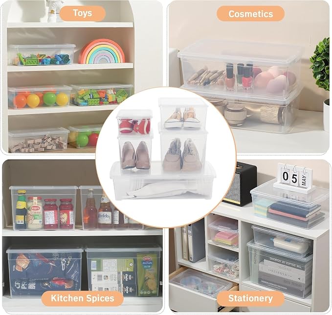 novelinks 10 Pack 6 Quart Clear Plastic Storage Bins with Lids, Shoe Boxes | Shoe Bins, Shoe Containers, Clear Shoe Storage Boxes, Shoe Boxes Clear Plastic Stackable, Craft Organizers and Storage - Image 6