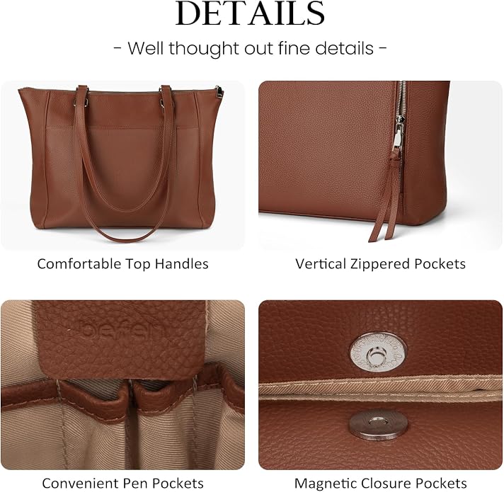 befen Genuine Leather Tote Bag for Women, Large Tote Bag for Women for Work Purses Satchel Handbags with Top Handles - Image 7