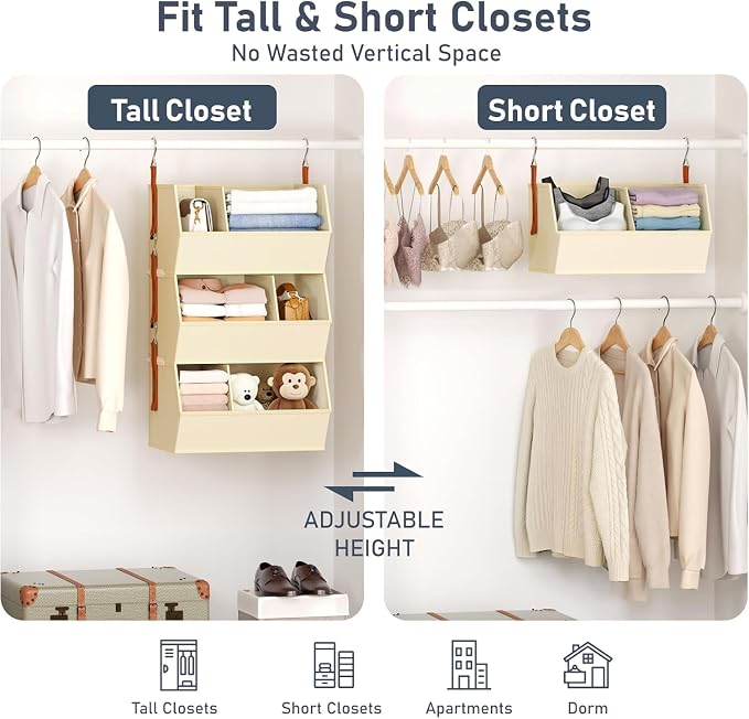 Hanging Closet Organizer Extra Large, Clothes Hanging Shelves for Closet with Divider, Collapsible Closet Storage System, Fabric Closet Hanging Organizer for Home, Dorm, Rv, ,Handbags, Underwear, Sock - Image 8