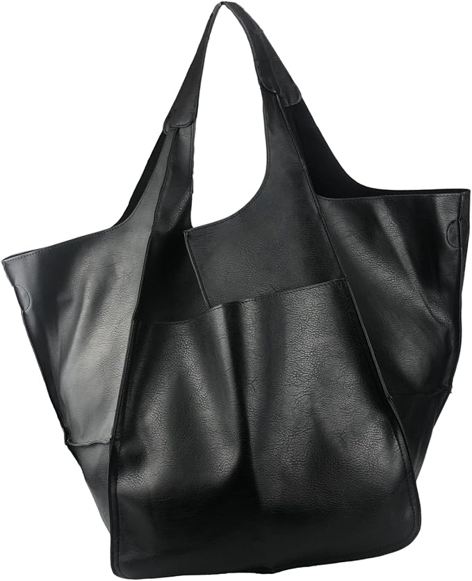 KlaOYer Oversized Leather Tote Bag Huge Capacity Work Hobo Pu Leather Bucket Purse And Handbag Large Soft Travel Shopping Bag by KlaOyer