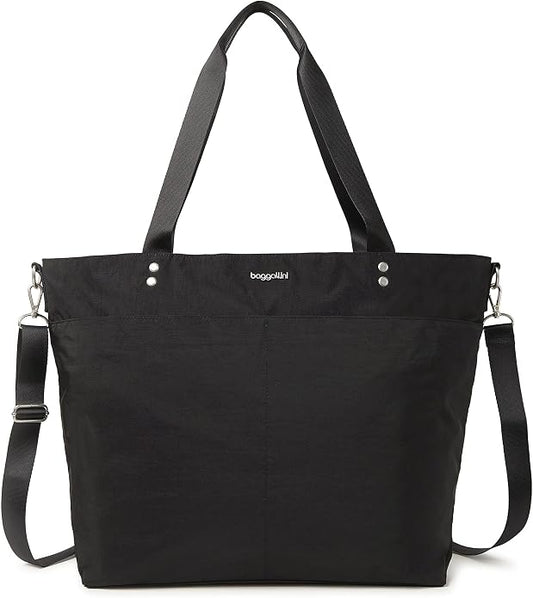 Baggallini Carryall Tote - Lightweight Nylon Zipper Top Weekender Travel Beach Bag w/Luggage Sleeve by baggallini