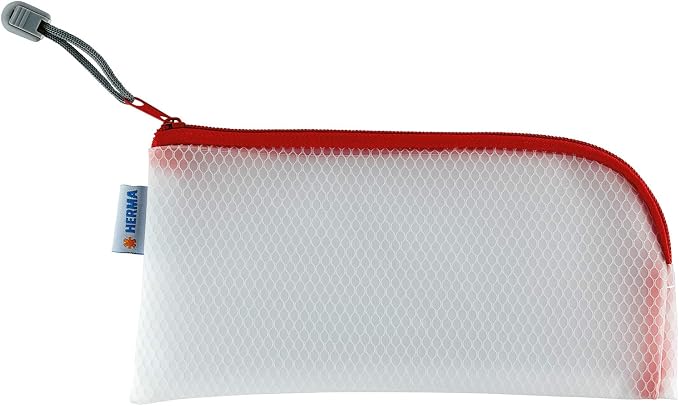 HERMA 20002 Zip Cosmetic Bag, Transparent (23 x 11 cm) Small Zippered Travel Pouch for Mobile Phone, Charging Cable, Cosmetics, pens, Keys, Clear Toiletry Bag with Zipper in red by HERMA