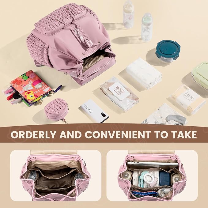 LOVEVOOK Diaper Bag Backpack, Small Baby Bag, Cute Baby Diaper Bag, Stylish Water-Resistant Travel Baby Bag for Mom, Baby Backpack with Changing Pad, Stroller Straps-Pink - Image 2