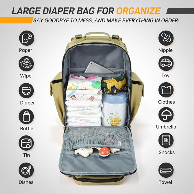 SHARKMOUTH Military Diaper Bag for Dad - Insulated Baby Diaper Backpack with Patches for Hiking Travel Camping - Baby Shower Gifts Tan - Image 2