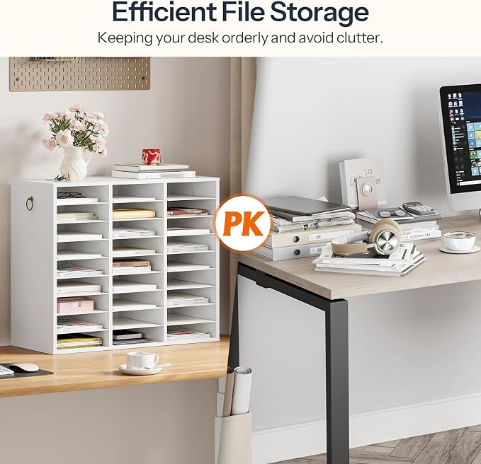 HOOBRO Literature Organizer, 27 Compartments Wooden Mail Organizer, Countertop Literature Sorter with Adjustable Shelves for Home, Office, School, Student Mailbox for Classroom, White WT27WF01 - Image 4