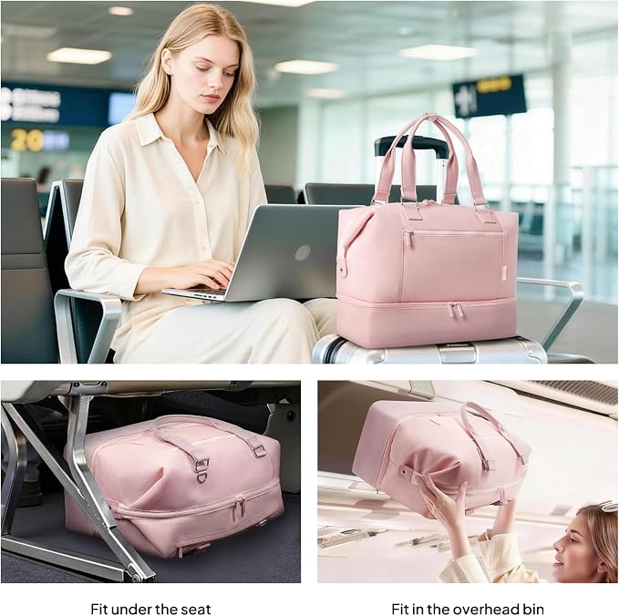 Travel Duffle Bag for Women, 40L Weekender Bags Airline Approved Carry On with Shoe Compartment & Waterproof Wet Pocket, Durable Nylon Weekender Overnight Bag for Travel, Gym, Business Trip, Pink - Image 7