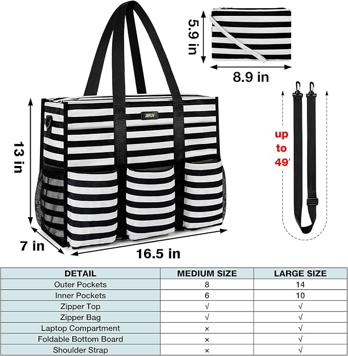 IBFUN Utility Tote Bag with 24 Pockets, Large Teacher Travel Tote for Women | Large Work Tote Bag 2pcs with Zipper for Travel Daily School Teacher Nurse, Large Lightweight Laptop Shoulder Bag Handbag - Image 7