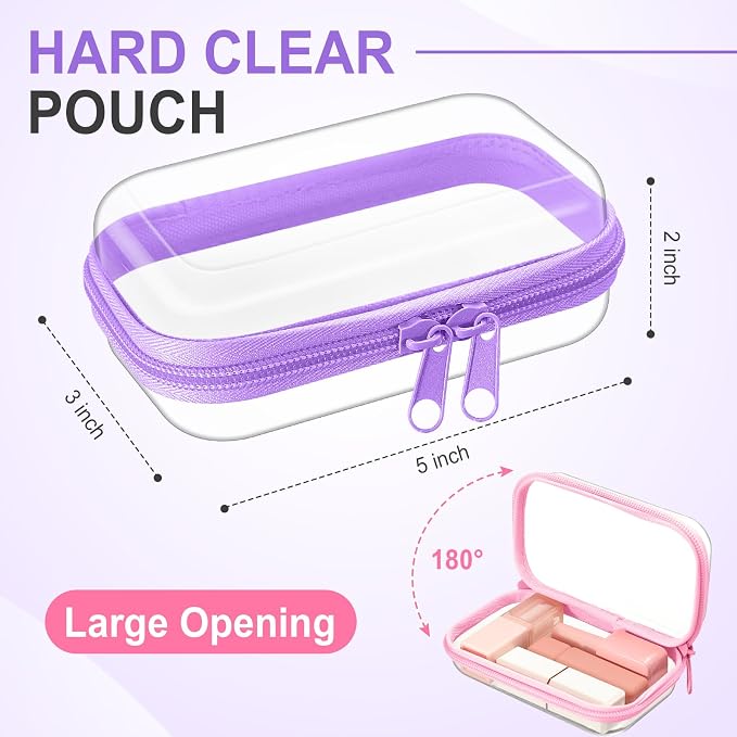 Sanwuta 6 Clear Hard Zipper Case,Colorful,5 X 3 X 2 Inch | Pencil Case Pouches ,Makeup Bag,Plastic Toiletry Diaper Bag ,Travel Toy Storage,Waterproof Organizer Bins - Image 2