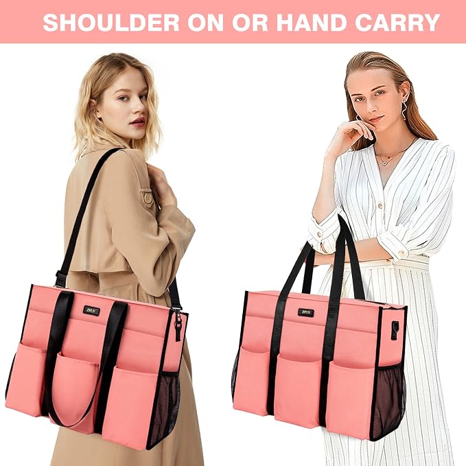 IBFUN Utility Tote Bag with 24 Pockets, Large Teacher Travel Tote for Women | Large Work Tote Bag 2pcs with Zipper for Travel Daily School Teacher Nurse, Large Lightweight Laptop Shoulder Bag Handbag - Image 2