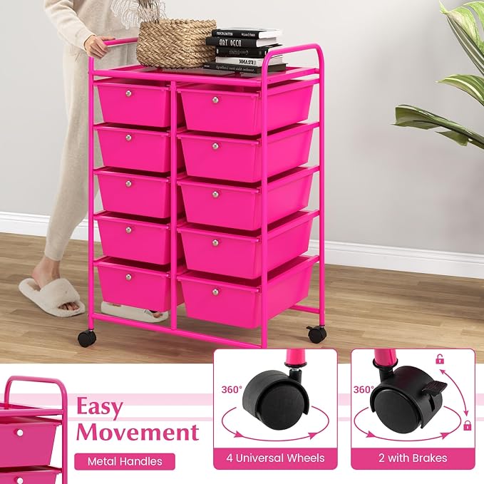 10 Drawer Rolling Cart, Storage Cart Organizer on Wheels, Drawer Cart with Metal Frame & Large Storage Capacity, Rolling Cart with Drawers for Living Room Classroom, Office - Image 5
