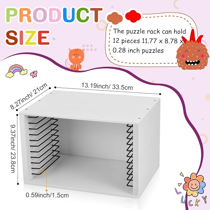 Puzzle Holder Rack, Set of 2, 12-Tier Wooden Jigsaw Puzzle Organizer Rack with Metal Interior, Stackable Storage Case Box Holder Space Saving Desktop Shelf, 24 Total Slots - Image 2