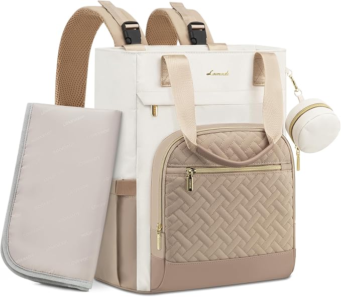 LOVEVOOK Diaper Bag Backpack, Large Capacity Portable Baby Bag with Foldable Diaper Changing Pad, Waterproof Baby Diaper Bags Gift for Mon Dad, Ivory Khaki by LOVEVOOK