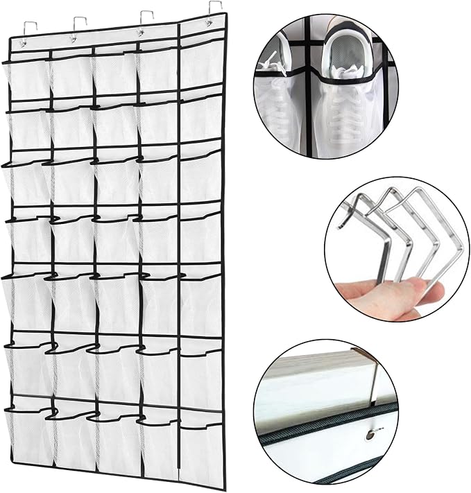 GAOHAN 35 Large Pockets Over Door Shoe Storage Organiser Wardrobe Shoe Rack Mesh Hanging Storage Shoe Hanger Holder, White - Image 4