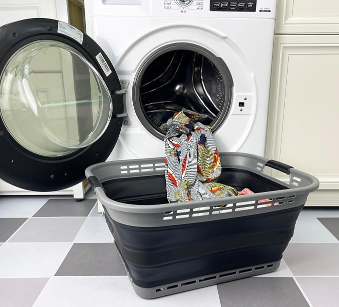 SAMMART 42L (11 Gallons) Collapsible Plastic Laundry Basket - Foldable Pop Up Storage Container/Organizer - Portable Washing Tub - Space Saving Hamper/Basket [BPA Free] (Grey/Black) - Image 2