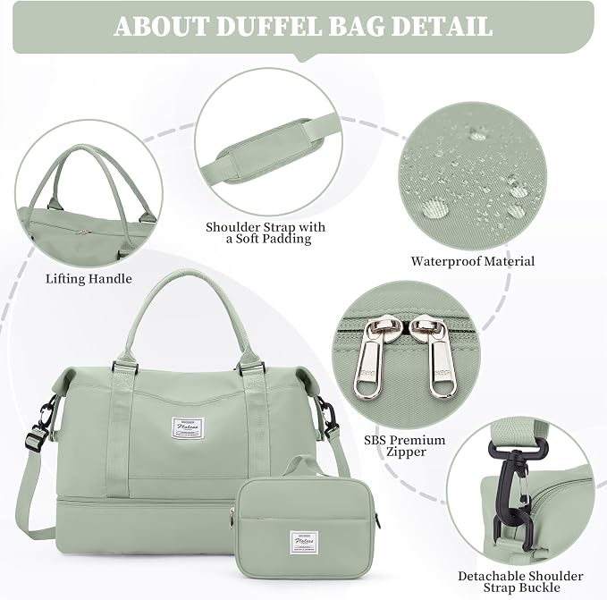 Weekender Bags for Women, Personal Item Travel Bag with Shoes Compartment | Overnight Travel Duffel Bag with Toiletry Bag, Airplane Friendly Carry-On Bag with Wet Pocket & Trolley Sleeve,Medium - Image 6