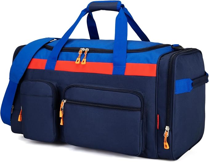Large Kids Duffle Bag for Travel, Overnight or Weekend,Dark Blue | Roomy Size: 22.0"L x 12.0" H x 12.0"W, Made of Thick Polyester Fabric - Image 2