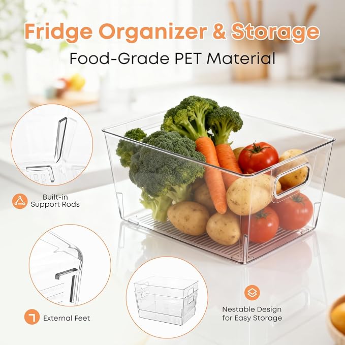 MOONEDGE 8 Pack Clear Plastic Storage Bins 12x8x6in Pantry Organizer | Large Pantry Storage Bins, Cabinet Containers for Under-Sink Storage, Kitchen, Fridge, Bathroom and Home Organization - Image 5