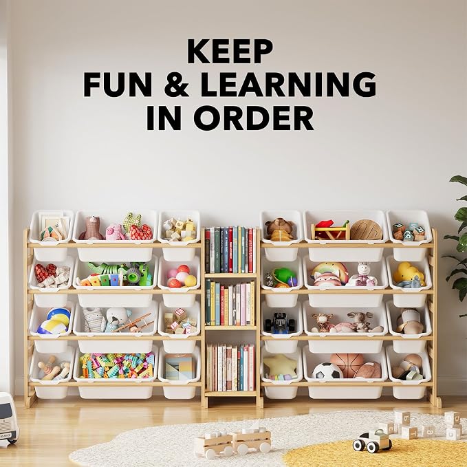SpaceAid Large Toy Storage Organizer with 24 Bins and 3 Shelves, Toy Organizers Storage Bookshelf, Kids Bin Shelf Box Bookcase for Bedroom Playroom Organization Room Decor, White - Image 6