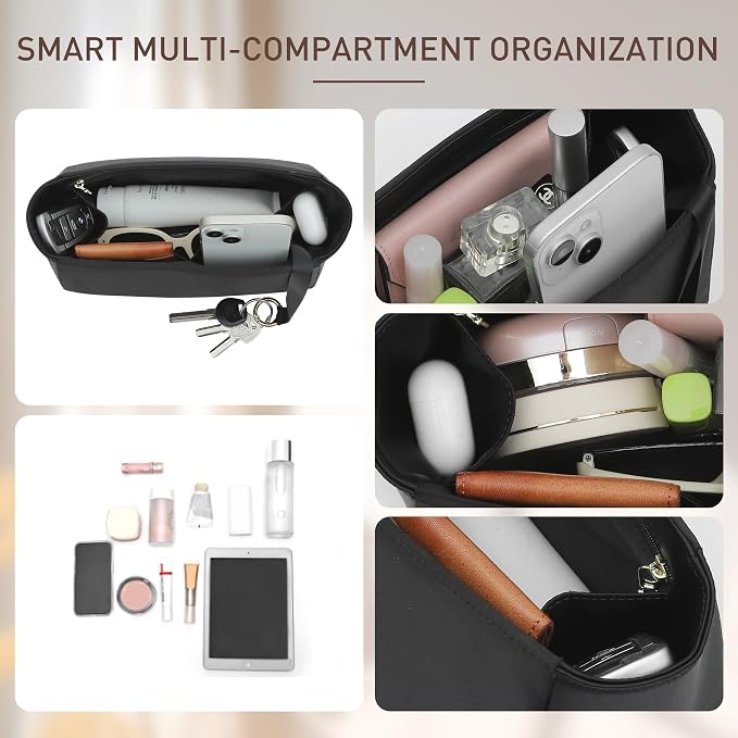 Satin Purse Organizer Insert for Hermes Birkin 25, Black | Satin Birkin 25 Insert, 6 Pockets, Zippered Pocket, Keychain, Lightweight, Scratch Resistant, Keeps Shape, Easy Clean - Image 5