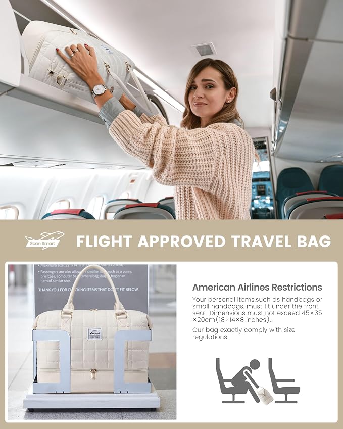 LOVEVOOK Large Duffle Bag for Travel, Puffer Weekend Bags for Women Travel Tote, Carry on Duffel Bag for Airplanes, 18 Inch Personal Item Bag Gym Bag Women, Beige - Image 4
