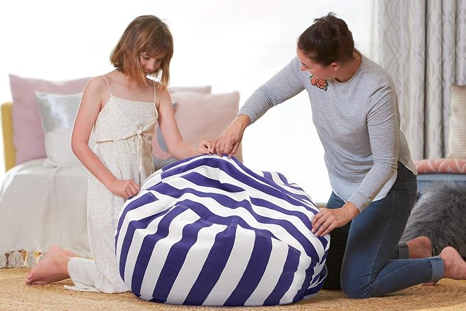 Aubliss Stuffed Animal Bean Bag Storage Chair | (Royal Blue/White Striped, Medium (32'')) - Image 5